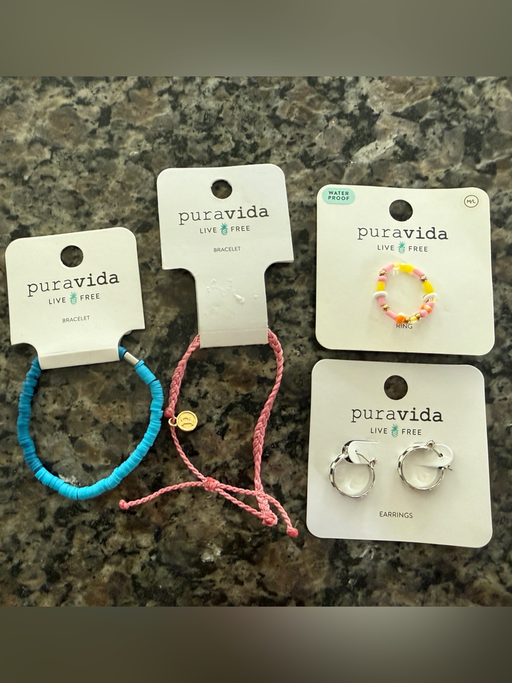 Pura Vida Bracelet, Braided Cord & Bead Ring Set - Blue, Pink, Yellow